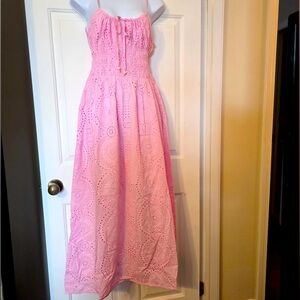 Melloday Womans Pink Eyelet Maxi Dress Size Small NWT Spaghetti Straps Tie Front